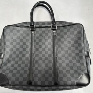 Louis Vuitton Documents Voyage Bag Laptop Black Gray Checkered